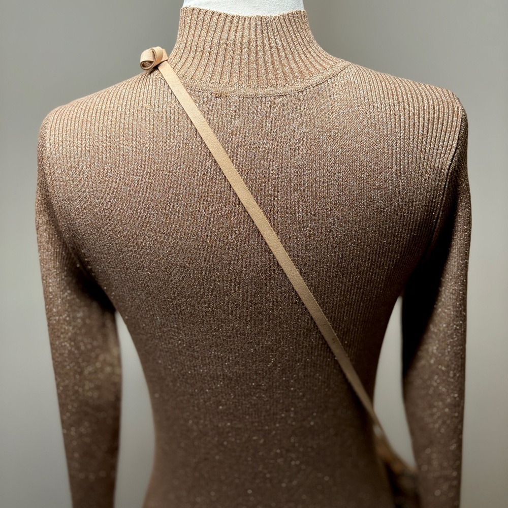 Lauren Ralph Lauren Gold Metallic Sweater Size S 4 Mock Neck Art Deco Geometric - Picture 13 of 16